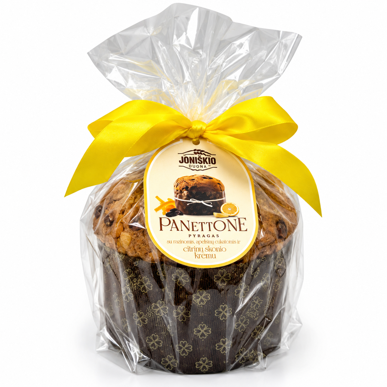 Pyragas Panettone su razinomis, apelsinų cukatais ir citrininiu kremu, 650g